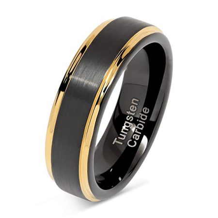 Tungsten Made Engraved Black and Gold Satin Finish Tungsten Ring 6mm Custom Men Women - Tungsten Wedding Bands