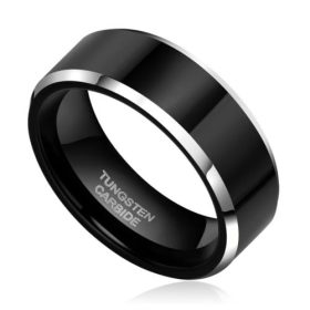 Tungsten Made Engraved lovers romance Genno Black Beveled Tungsten Carbide Ring 8mm - forever carbide custom mens womens | wedding bands