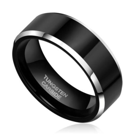 Tungsten Beveled Made Engraved Wedding Genno Black Beveled Tungsten Carbide Ring 8mm Custom Men Women engraved - CARBIDE Wedding Bands