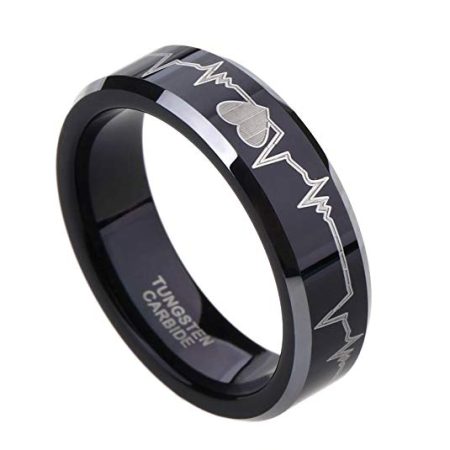 Tungsten Made Engraved WeddingEKG Black Beveled Tungsten ring 8mm Custom Men Women engraved - CARBIDE Wedding Bands