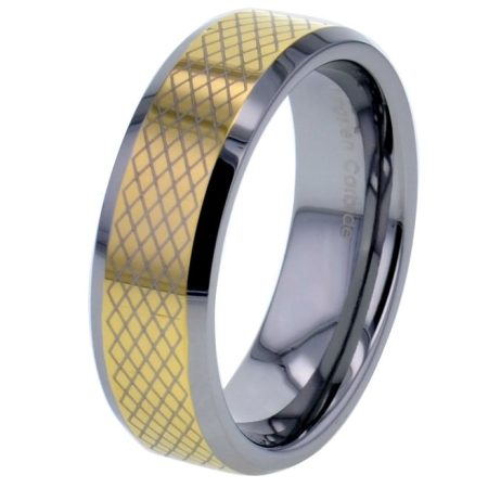 Tungsten Beveled Made Engraved Wedding Gold Beveled Checker Board 8mm Checkerboard Tungsten Ring Custom Men Women engraved - CARBIDE Wedding Bands