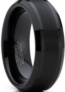 Tungsten Made Engraved lovers romance Cowboy Black Matte Beveled Tungsten Carbide Ring 8mm - forever carbide custom mens womens | wedding bands