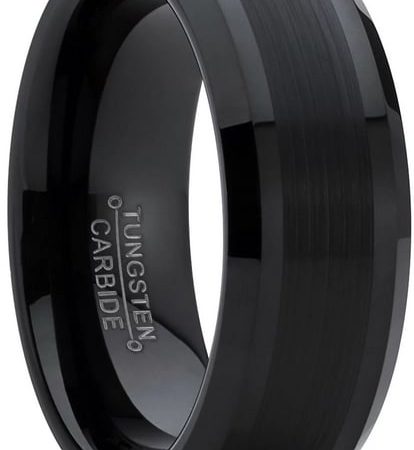 Tungsten Made WEDDING RINGS Engraved Cowboy Black Matte Beveled Tungsten Carbide Ring 8mm Custom Men Women - Tungsten Wedding Bands