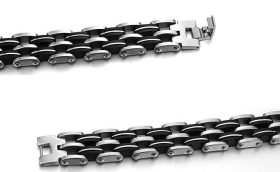 Tungsten Made Engraved Stainless Steel and Black Rubber Bracelet - carbide custom | wedding bands