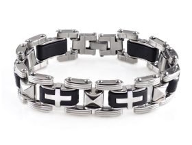 Tungsten Made Engraved Black Stainless Steel with Crosses Bracelet - carbide custom | wedding bands
