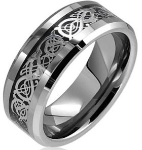 Tungsten Made Engraved Dragon Lucky 8 Beveled Tungsten Carbide Ring 8mm - carbide custom | wedding bands