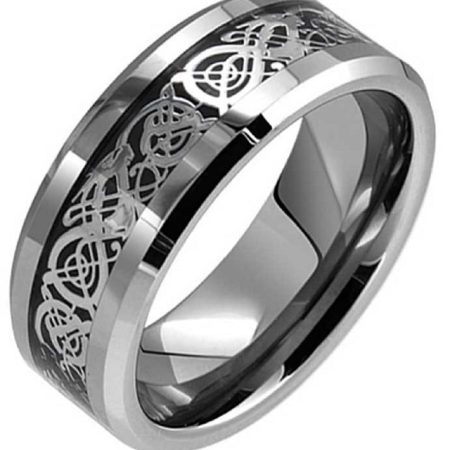 Tungsten Beveled black Made Engraved Wedding Dragon Lucky 8 Beveled Tungsten Carbide Ring 8mm Custom Men Women engraved - CARBIDE Wedding Bands