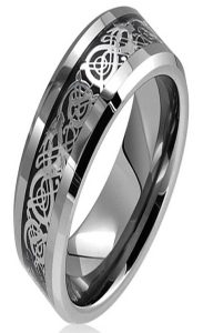 Tungsten Made Engraved Dragon Lucky 8 Beveled Tungsten Carbide Ring 5mm - carbide custom | wedding bands