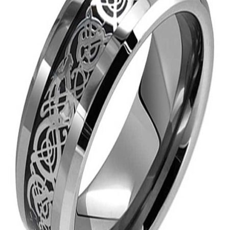 Tungsten Made Engraved Dragon Lucky 8 Beveled Tungsten Carbide Ring 5mm Custom Men Women engraved - Tungsten Wedding Bands