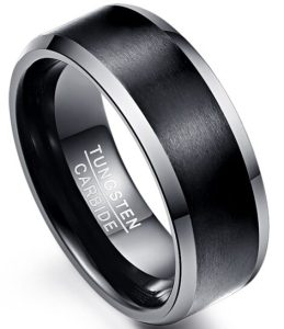 Tungsten Made Engraved Genno Black Beveled Tungsten Carbide Ring 8mm Matte Finish - carbide custom | wedding bands
