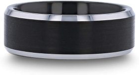 Tungsten Made Engraved Genno Black Beveled Tungsten Carbide Ring 8mm Matte Finish - carbide custom | wedding bands