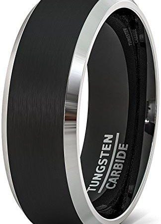 Tungsten Made Engraved Wedding Genno Black Beveled Tungsten Carbide Ring 8mm Matte Finish Custom Men Women engraved - CARBIDE Wedding Bands