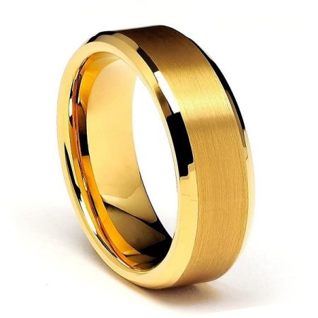 Tungsten Beveled Made Engraved Wedding Gold Beveled Tungsten Ring 8mm Custom Men Women engraved - CARBIDE Wedding Bands