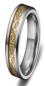 Tungsten Made Engraved lovers romance Gold Dragon Lucky 8 Beveled Tungsten Carbide Ring 6mm - forever carbide custom mens womens | wedding bands