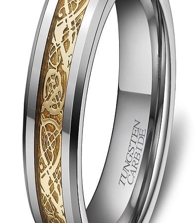 Tungsten Made Engraved Gold Dragon Lucky 8 Beveled Tungsten Carbide Ring 6mm Custom Men Women engraved - Tungsten Wedding Bands
