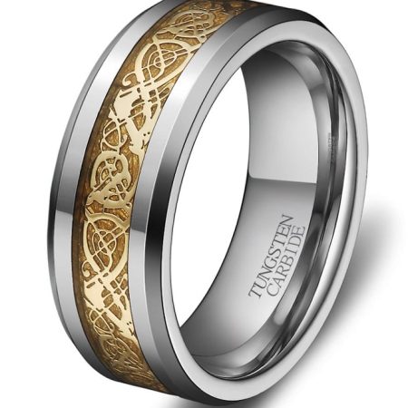 Tungsten Beveled Made Engraved Wedding Gold Dragon Lucky 8 Beveled Tungsten Carbide Ring 8mm Custom Men Women engraved - CARBIDE Wedding Bands