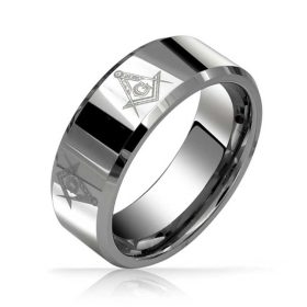 Tungsten Made Engraved lovers romance Masonic 8mm Tungsten Carbide Beveled Ring - forever carbide custom mens womens | wedding bands