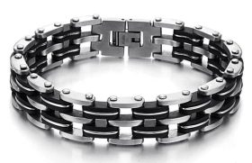 Tungsten Made Engraved Stainless Steel and Black Rubber Bracelet - carbide custom | wedding bands
