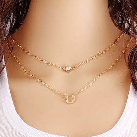 Tungsten Made Engraved lovers romance Lucky Horseshoe & CZ Diamond Necklace - forever carbide custom mens womens | wedding bands