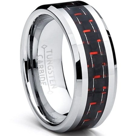 Tungsten Made Engraved Wedding Red and Black 8mm Tungsten Carbide Band Custom Men Women engraved - CARBIDE Wedding Bands