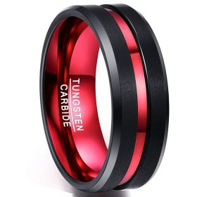 Tungsten Made Engraved Black and Red Beveled Firefighter Tungsten Band 8mm - carbide custom | wedding bands