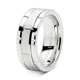 Tungsten Made Engraved Silver Brick 8mm Tungsten Carbide Ring - carbide custom | wedding bands