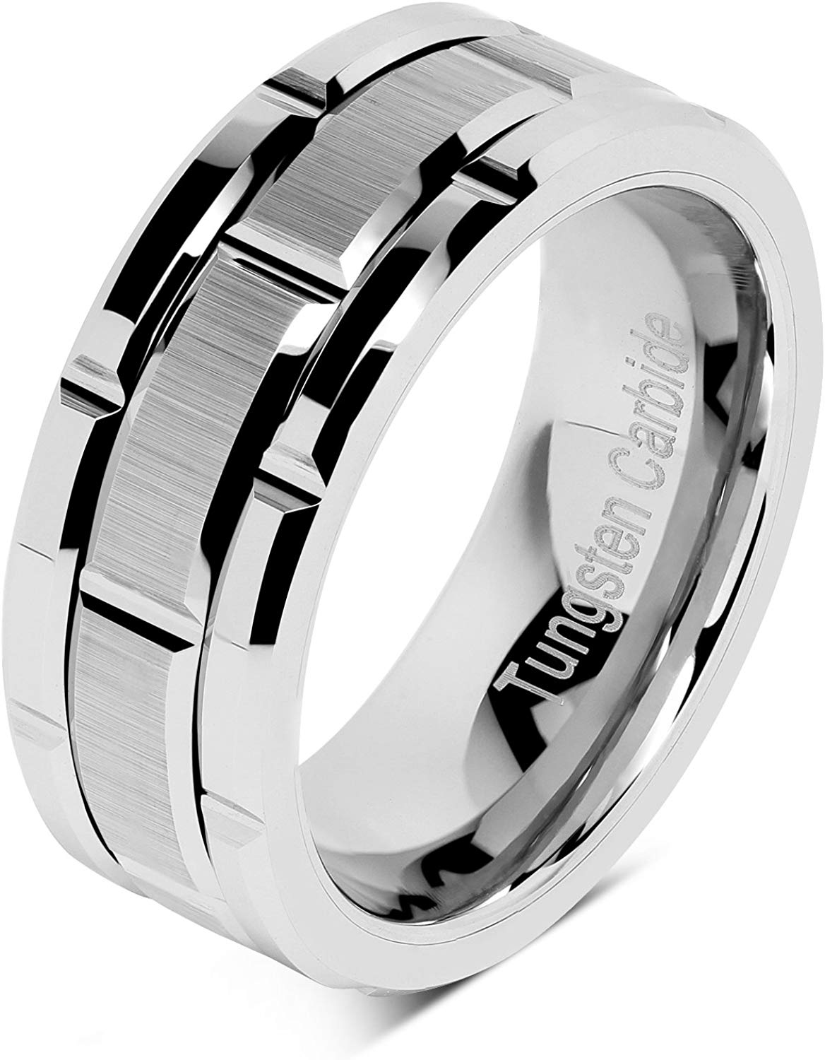 Tungsten Made Engraved lovers romance Silver Brick 8mm Tungsten Carbide Ring - forever carbide custom mens womens | wedding bands