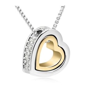 Tungsten Made Engraved Heart Necklace Women Silver & 18K Gold Plated Jewelry Crystal Necklaces & Pendant - carbide custom | wedding bands