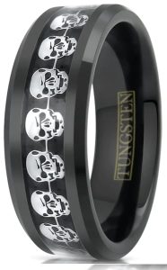 Tungsten Made Engraved Skull Black Tungsten Carbide Ring 8mm - carbide custom | wedding bands