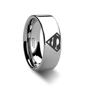 Tungsten Made Engraved lovers romance Superman Beveled Tungsten Ring 8mm - forever carbide custom mens womens | wedding bands